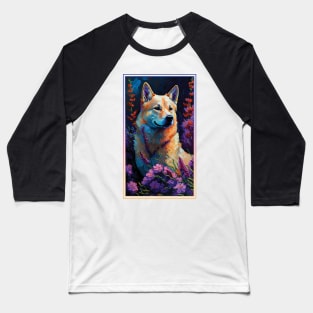 Jindo Dog Vibrant Tropical Flower Tall Digital Oil Painting Portrait 3 Baseball T-Shirt